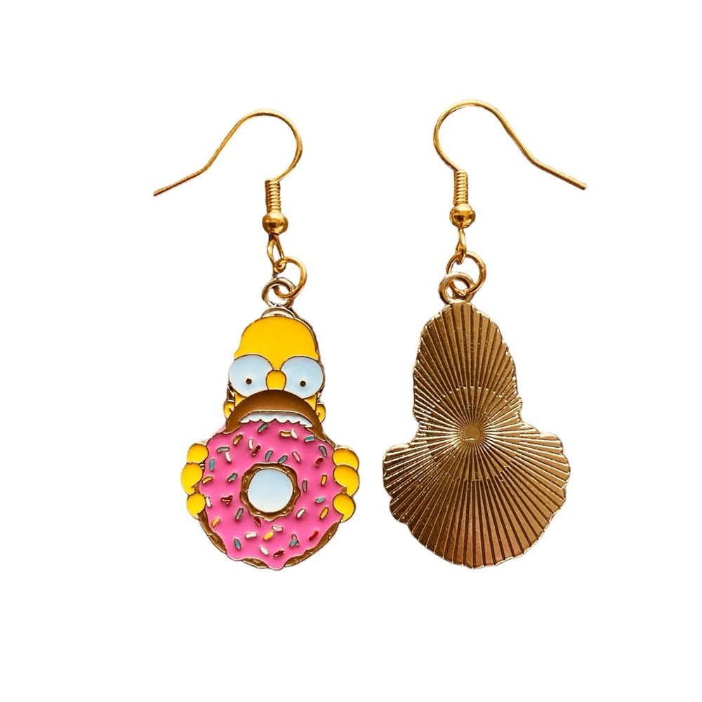 Homer Simpson Eating Donut The Simpsons Earrings - Picture 2 of 3